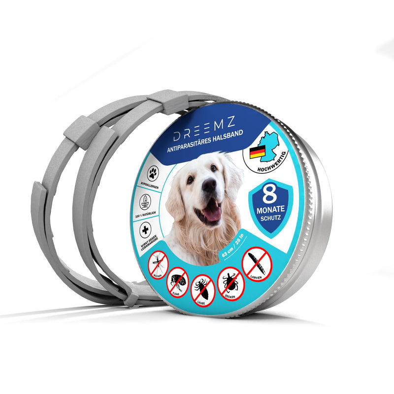 DREEMZ ® tick collar for dogs - flea collar dog flea protection collar for dogs - tick collar - 100% natural - protective collar against fleas - 8 months protection - 63cm adjustable (2 units) 2 units - BeesActive Australia