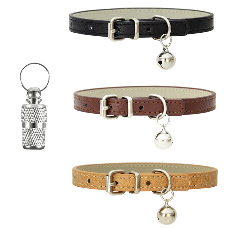 XFentech Pack of 3 Cat Collars - PU Cat Collars with Metal Buckle and Bell Pet Collar Belt Collar for Cats Khaki, Brown, Black - BeesActive Australia