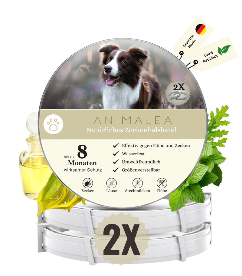 Animalea® tick collar for dogs (2 pieces) 100% natural ingredients & no chemicals - effective protection against ticks, fleas, mosquitoes, lice and vermin for up to 16 months - BeesActive Australia