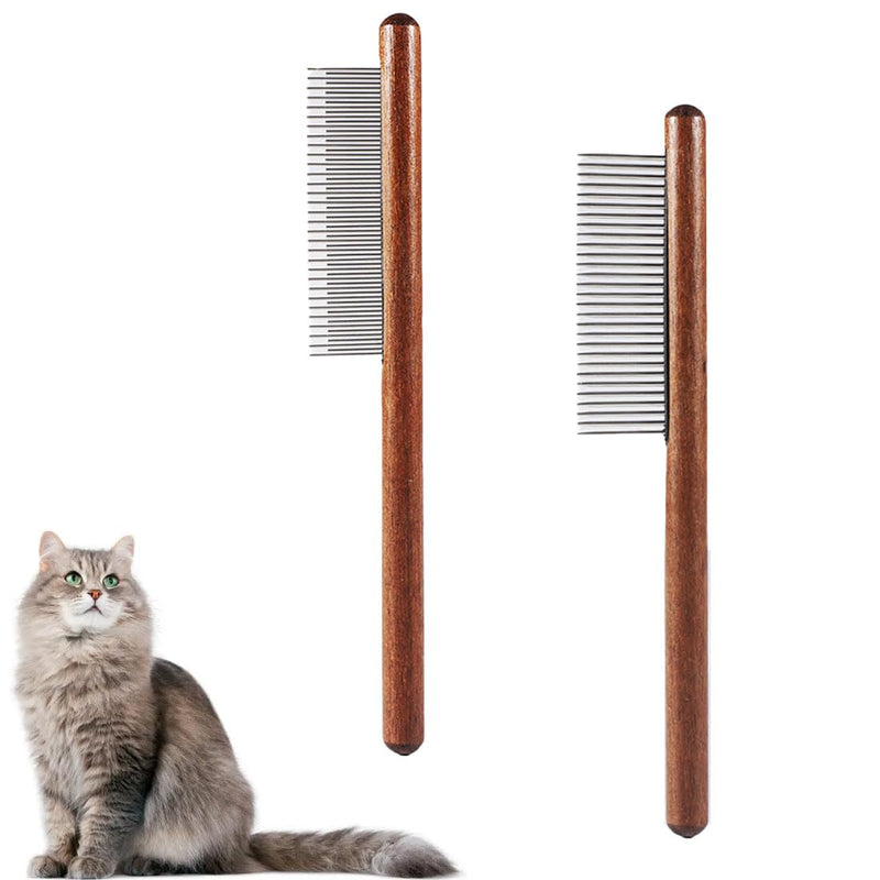 BZKSER cat comb - 2 pieces wooden cat comb, cat brush long hair short hair, stainless steel dog comb, flea comb for cats, suitable for all lengths, effectively removes tangles, mats and loose hair - BeesActive Australia