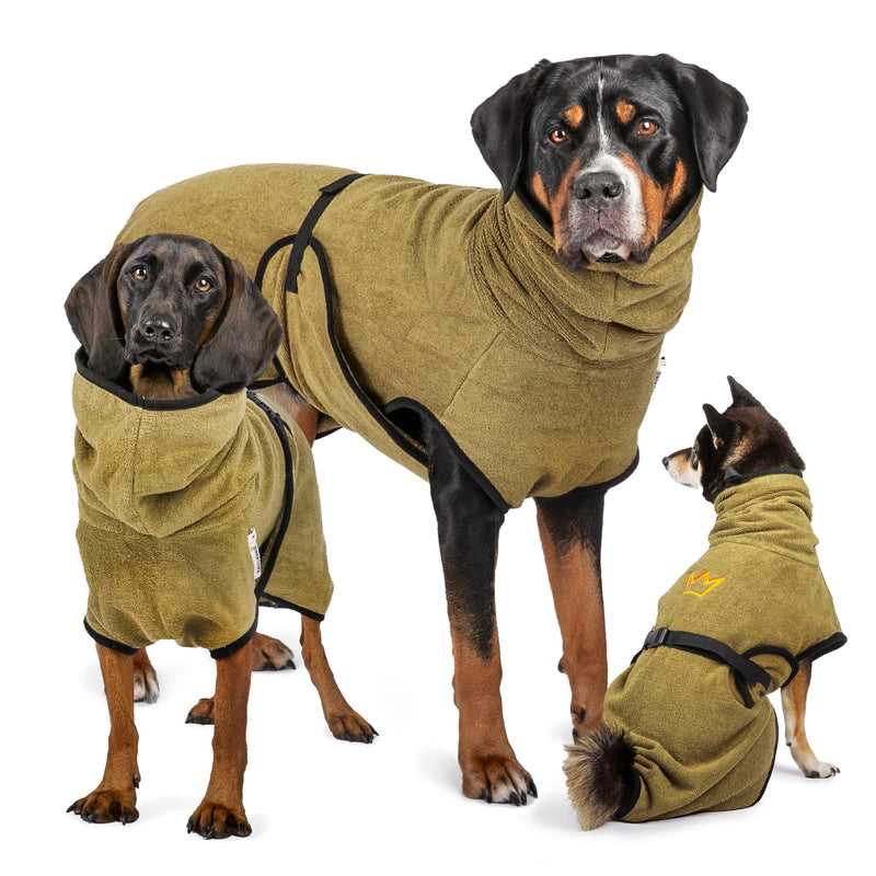 Rudelkönig dog bathrobe made of 100% cotton - absorbent dog bathrobe XL - cuddly dog bathrobe for large dogs khaki - BeesActive Australia