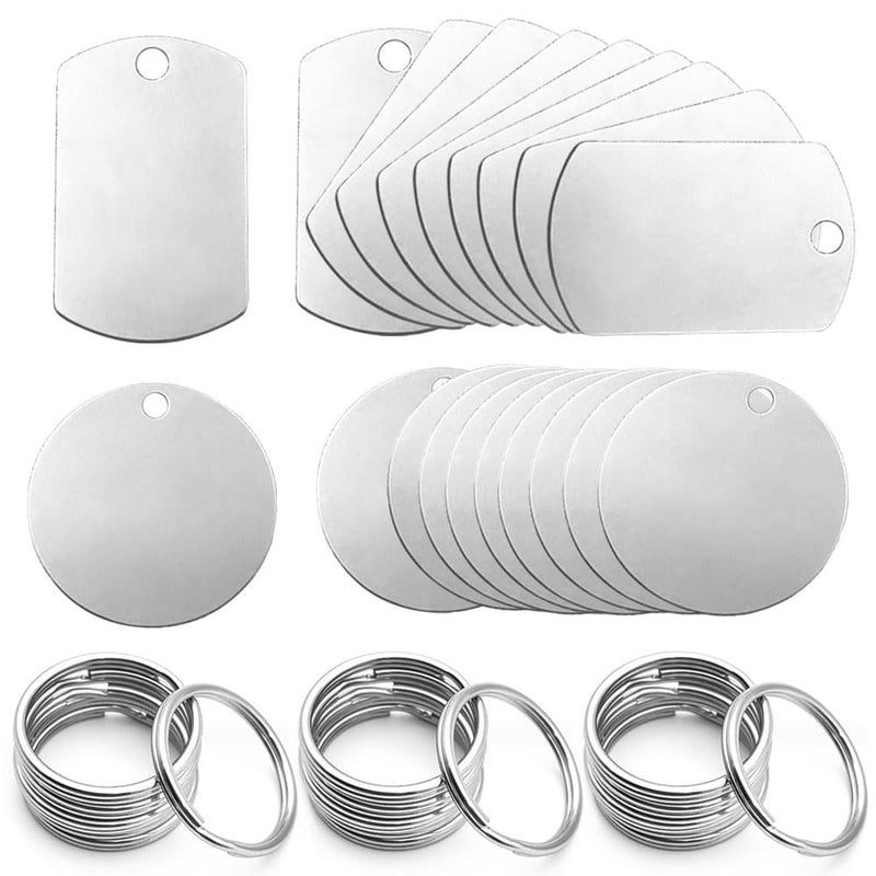 Dtoterul Stainless Steel Pendant Blank Pack of 20 Blanks Dog Tags Punching Blanks Dog Tags Key Ring Can Be Written On Blank Pendant Tags Round Key Ring DIY Making Kit - BeesActive Australia