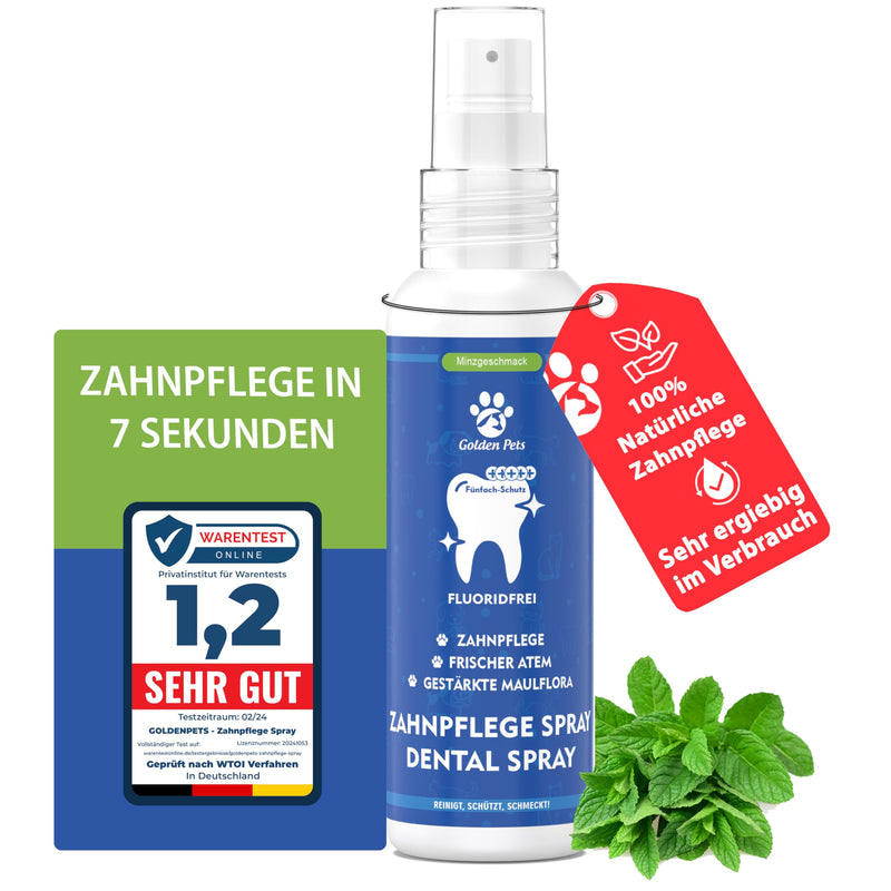 TEST RATING VERY GOOD - Dental spray for dogs and cats 200 ml - dental care dental spray against bad breath and to prevent tartar - teeth cleaning and tartar removal 100% natural Golden Pets - BeesActive Australia