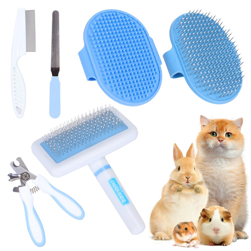 Nobleza - 6-piece small animal care set, rabbit care set with raclette brush, bath and massage glove, hamster comb (blue) - BeesActive Australia