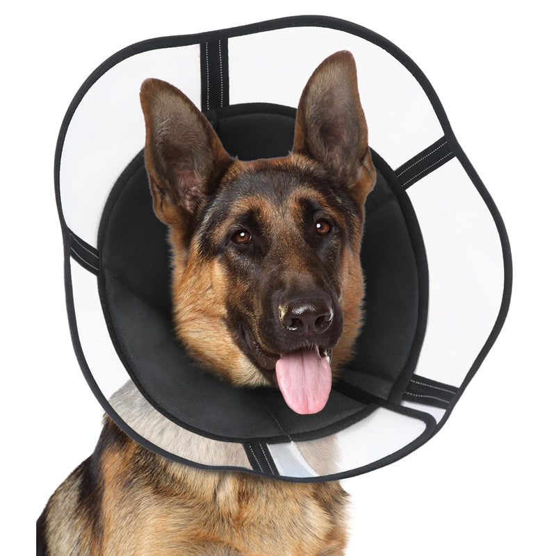 Supet Dog Cone Collar, Adjustable Pet Recovery Collar, Dog Surgical Cone, Protective Dog Cone Collar for Large Small Dogs After Surgery XXXL (Neck Circumference: 45.5-56cm) Black - BeesActive Australia
