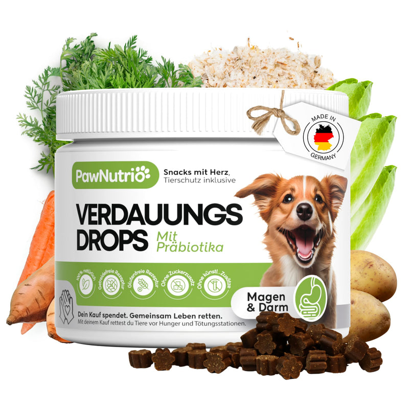 PawNutrio® - Digestive drops with prebiotics for dogs I supports grass and feces eating I diarrhea & heartburn I 100% natural I approx. 120 pieces. I Monoprotein I Hypoallergenic 300 g (1 x can) - BeesActive Australia