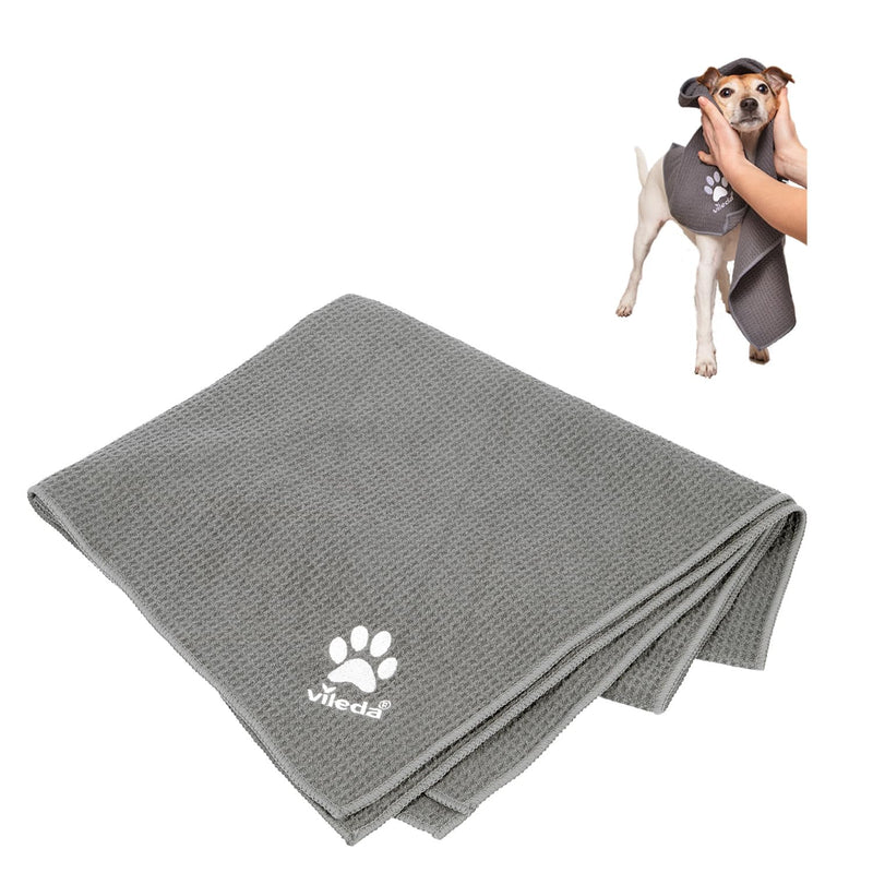 Vileda Pet Pro Microfiber Towel M, for Cleaning and Drying Pets, 45 x 70 cm, Waffle Texture Towel, Soft Microfiber Material, for Small Dogs, Gray - BeesActive Australia