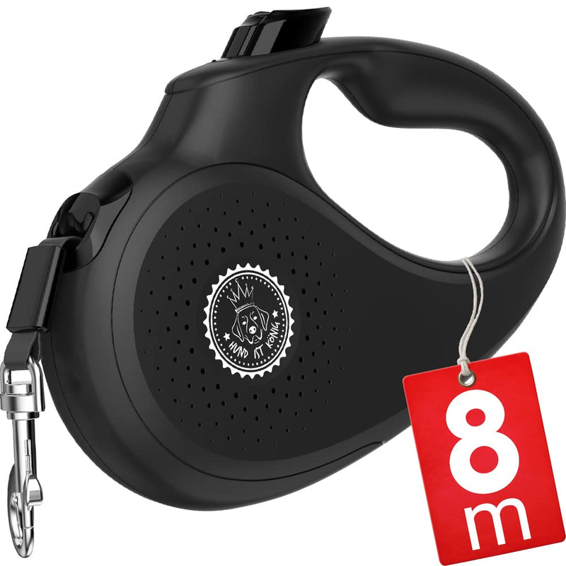 DOG IS KING® retractable dog leash 8m for small & large dogs | High-quality extendable dog leash with comfortable handle Robust extension line | up to 50kg L | 8m | up to 50kg night black - BeesActive Australia