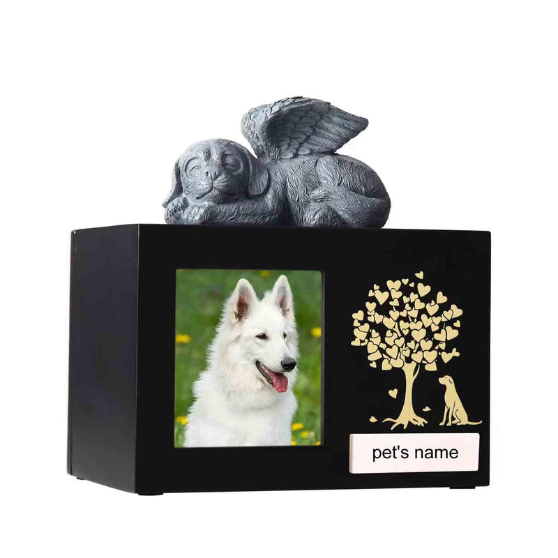 woodurn Pet Ash Box for Dogs, XLarge Wooden Urns for Funeral, Cremation Urns with Photo Frame, Memorial Box with Black Flannel Lining, Memorial Gift for Lost Pets - BeesActive Australia