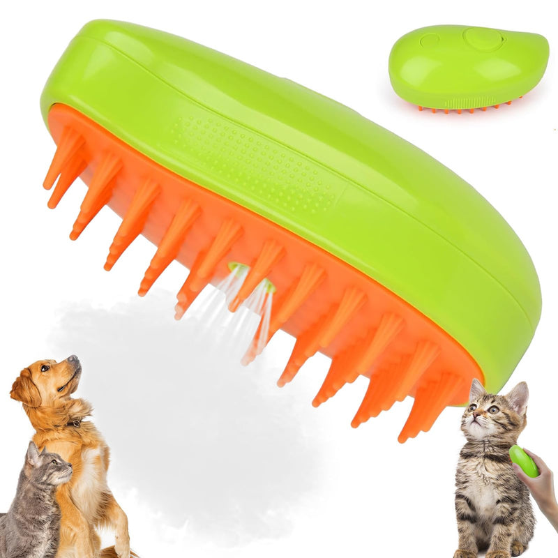 Steamy Cat Brush, 3-in-1 steam brush for cats, cat brush with steam, dog brush, pet brush, pet brushes, self-cleaning slicker brush, for cats, dogs, massage, self-cleaning, green - BeesActive Australia