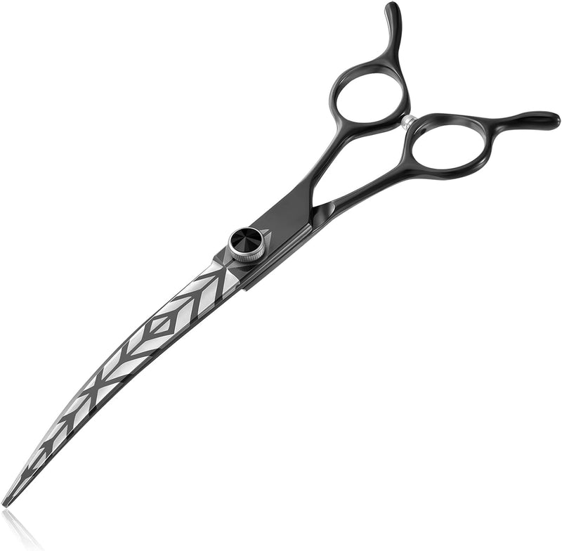 DRGSKL Curved Dog Grooming Scissors Professional Safe Round Tips Pet Grooming Scissors Grooming Scissors for Dog Cat Japanese Stainless Steel 440C Black Black-curved - BeesActive Australia