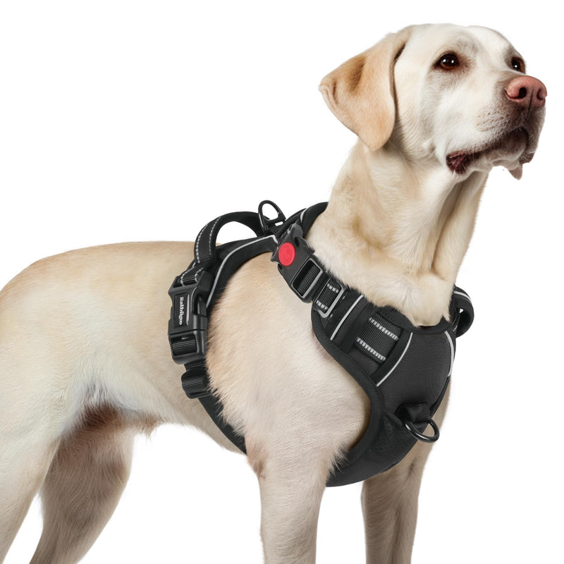 rabbitgoo Dog Harness for Large Dogs, Adjustable Dog Harness without Pulling & Choking, Anti-Pull Dog Harness with Handle, Soft Padded Reflective Chest Harness, Black L L (Pack of 1) - BeesActive Australia