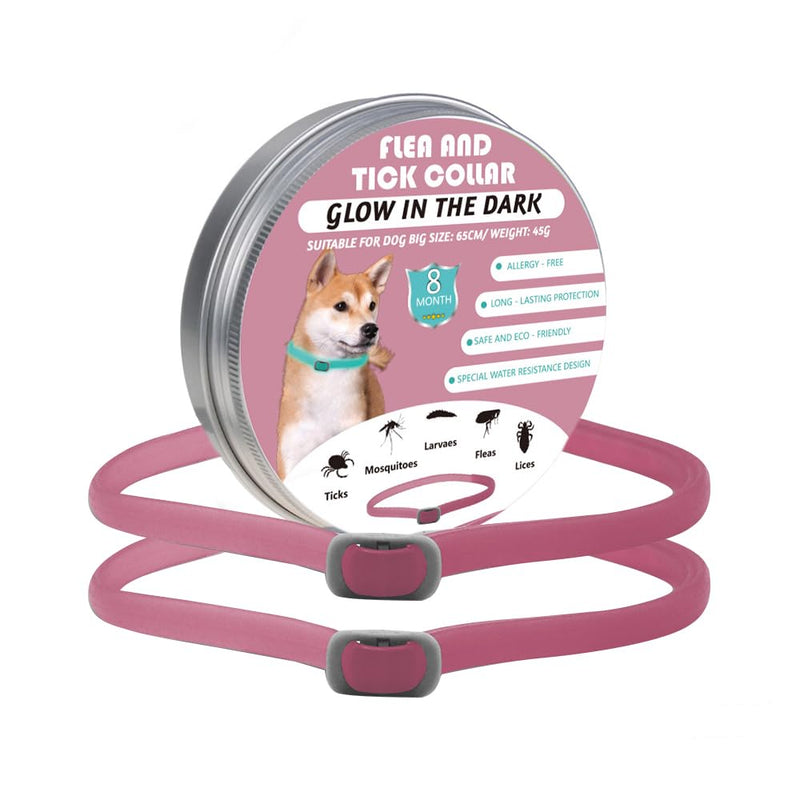 Tick collar for dogs Luminous prevention collar against parasites Adjustable to any size 2 pieces Adjustable flea and tick protection with up to 8 months protection (Pink) Pink - BeesActive Australia