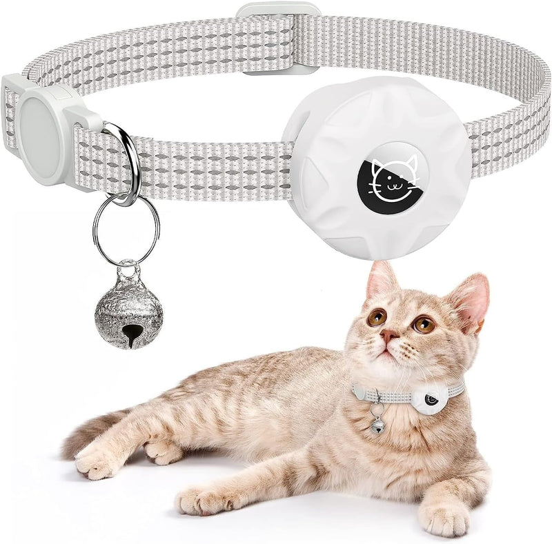 Cat Collar for AirTag Built-in Reflective Kitten Collar, Puppy Cat Collar with Bell Lightweight Tracker Cat Collars for Girls Boys Cats, White - BeesActive Australia