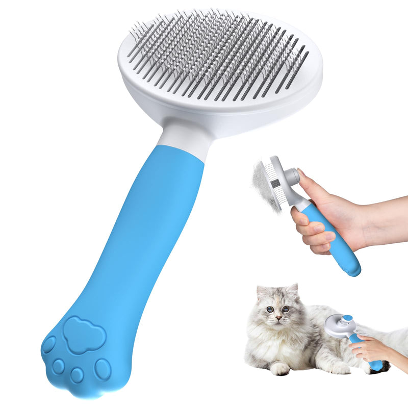 Zivacate Cat Brush Dog Brush [Ergonomic Handle & One-Click Cleaning] Tool for Short & Long Haired Dogs/Cats/Rabbits, Undercoat Brush (Blue Lake) Light Blue - BeesActive Australia