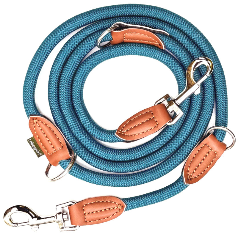 Quiet green adjustable dog leash 2m | Freehand & 3-way adjustable | Only 260g light | For Large Dogs - Petrol Blue Barrier Reef - BeesActive Australia