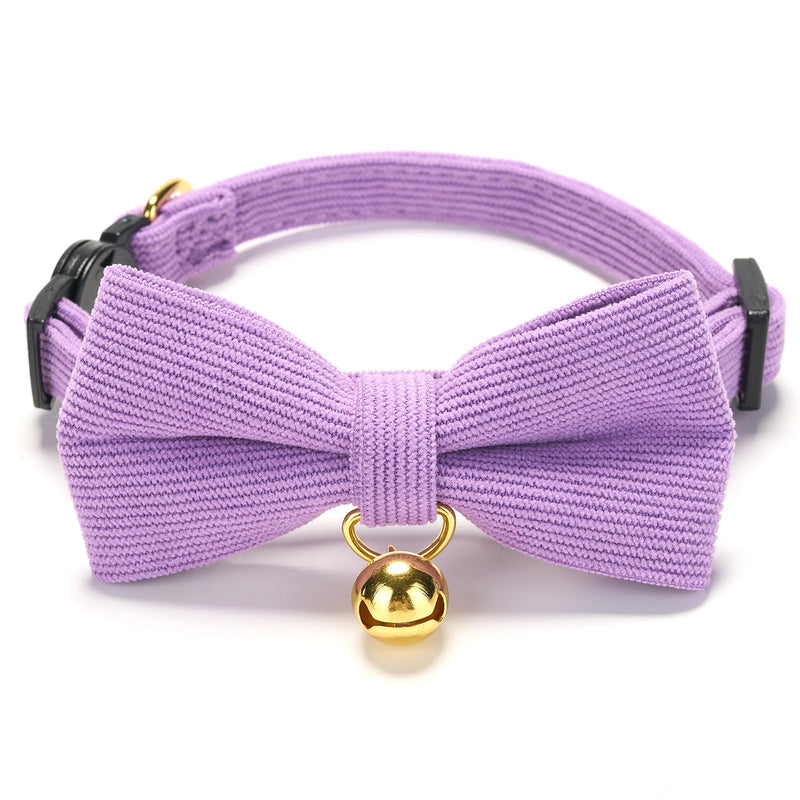YUDOTE Ultra-soft natural cotton corduroy collar for cats with sensitive skin, lightweight kitten collar with quick release and removable bow, purple, pack of 1 19-28cm (pack of 1) corduroy purple - BeesActive Australia