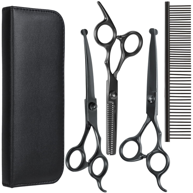 EVERESTA Dog Grooming Scissors with Rounded Safety Tips, Heavy Titanium Pet Grooming Scissors, Professional Thinning Scissors, Straight Scissors with Comb for Dogs and Cats (Black) Professional - BeesActive Australia