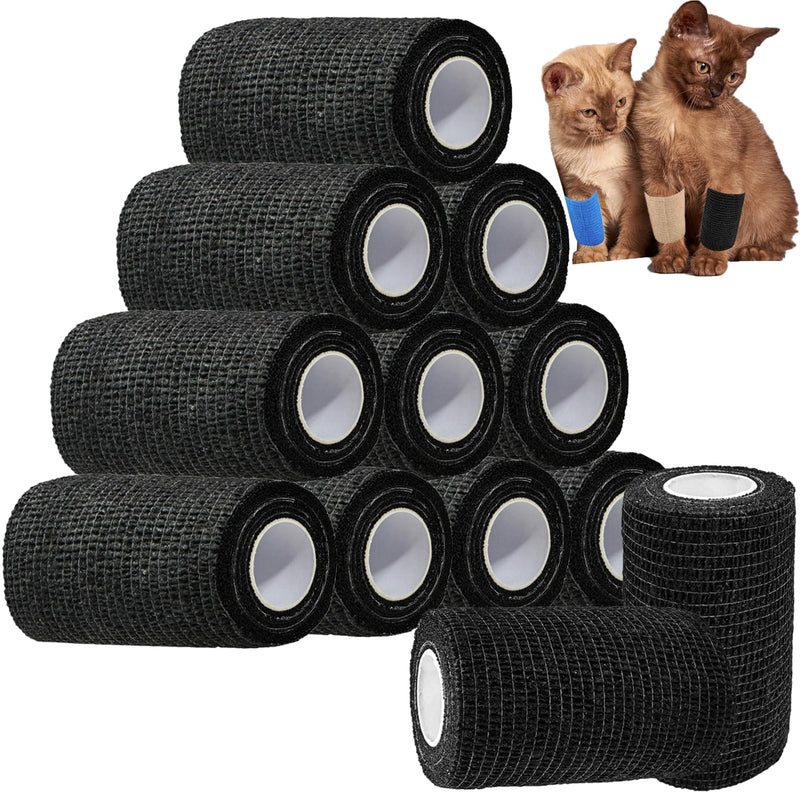 ANAMPION Self-Adhesive Bandage, 7.5cmx4.5m Non-Woven Self-Adhesive Bandage for People and Animals, Flexible Elastic Bandage for Sports, Pets (Black) 12 Rolls Black - BeesActive Australia