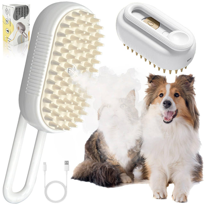 DONGTATA 3-in-1 Cat Steam Brush Cat Steamer Cat Brush Cat Spray Massage Comb Cat Massage Brush Eliminate Flying Hair for Cats and Dogs Pet Brush (White) White - BeesActive Australia