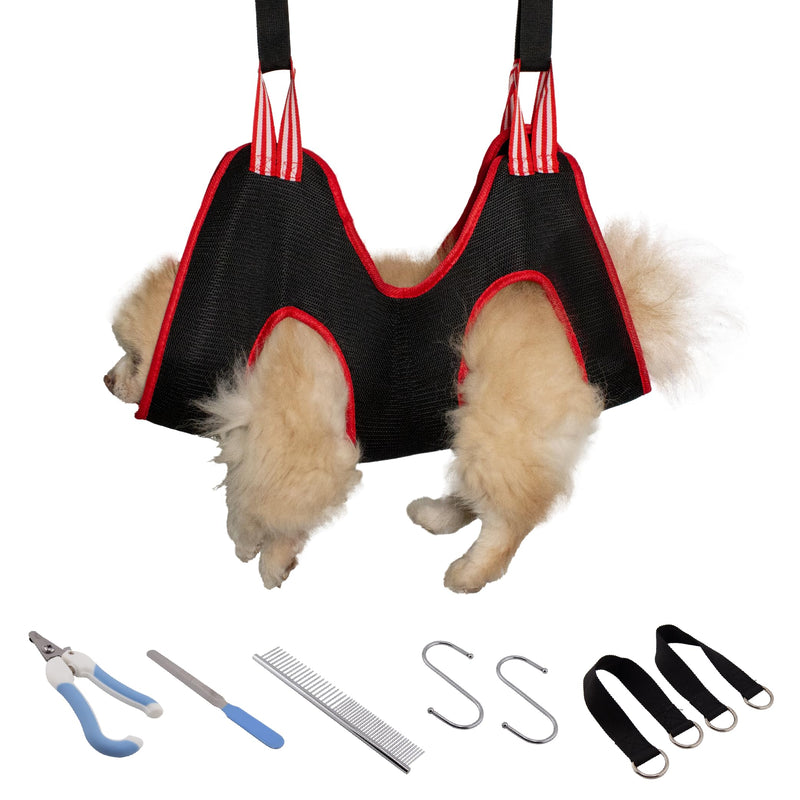 PFOTENKRAFT pet hammock for grooming - including grooming tools | Hammock Harness Dogs & Cats Nail Care | Pet grooming with claw trimmer, nail clippers, nail file (L) L - BeesActive Australia