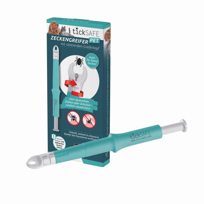 tickSAFE tick gripper with rotating gripper head for use on animals | The better alternative to tick tweezers - no squeezing, pulling or pressing - simply unscrew gently 1 piece of turquoise (animal) - BeesActive Australia