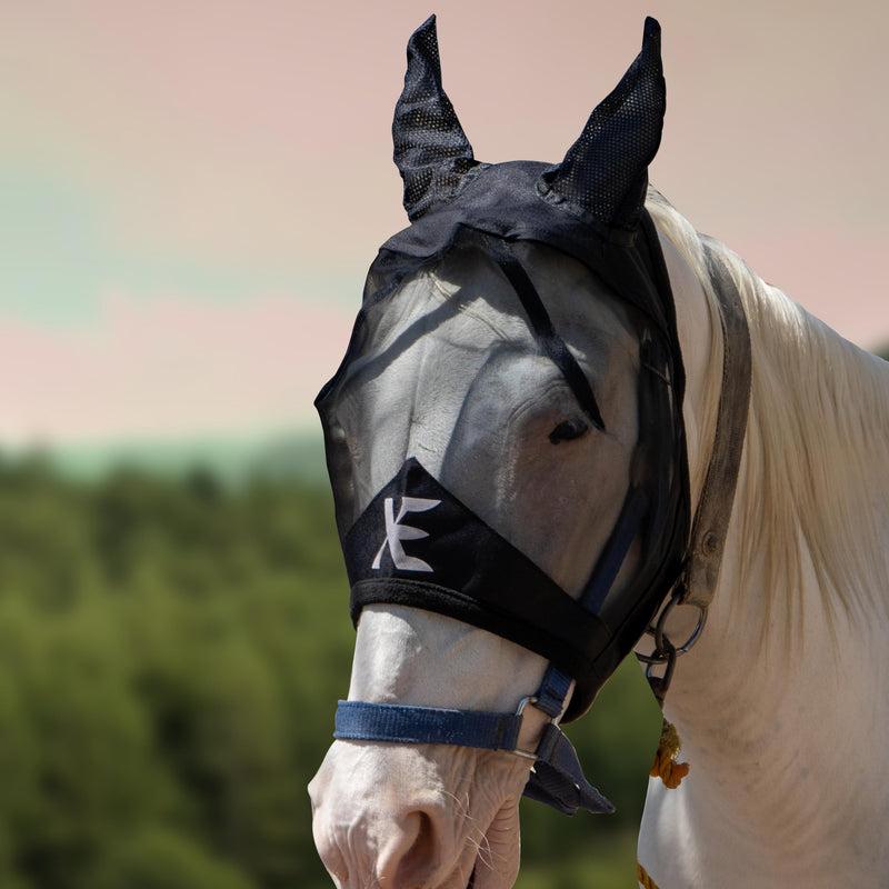 XE Horse Fly Mask with Ears - Breathable Mesh Horse Mask for UV Protection and Horse Flies, Standard Equestrian Black Horse Fly Mask (Cob, M) Cob (M) Black - BeesActive Australia