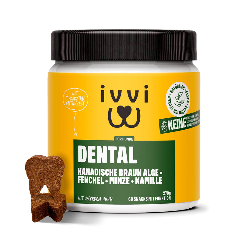 ivvi Dental - dental hygiene snacks for dogs. For healthy teeth and gums, helps with plaque and bad breath - 60 snacks (270g) with chicken. - BeesActive Australia