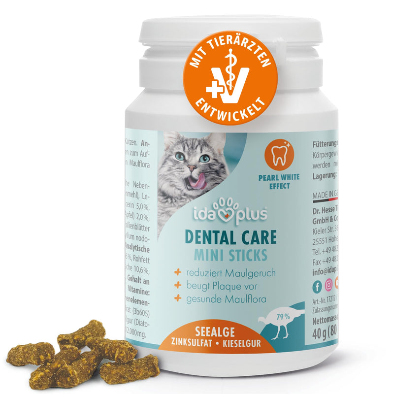 Ida Plus Dental Care Mini Sticks - Cat Dental Care Chew Sticks for Cats - Helps Clean Cats Teeth - Stops Cat Bad Breath - Anti Plaque - Delicious Cat Chew Sticks - Pack of 80 - BeesActive Australia
