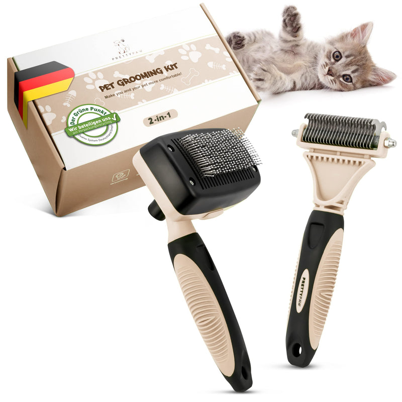Pretty Paw ® professional cat brush set I cat care set - 100% hygiene & comfort thanks to rounded massage bristles I brush for optimal short hair and long hair I undercoat brush beige - BeesActive Australia