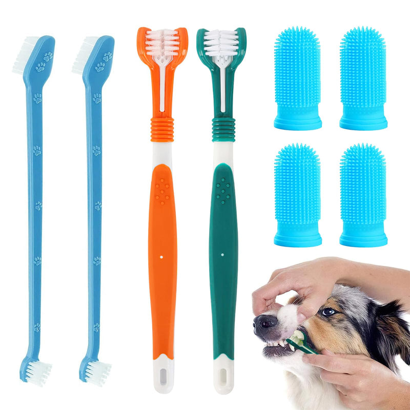 Dog toothbrush set, 2 pieces triple head dog toothbrushes, 4 finger toothbrush, 2 double-headed toothbrush, multi-angle teeth cleaning set for small, medium and large pets - BeesActive Australia