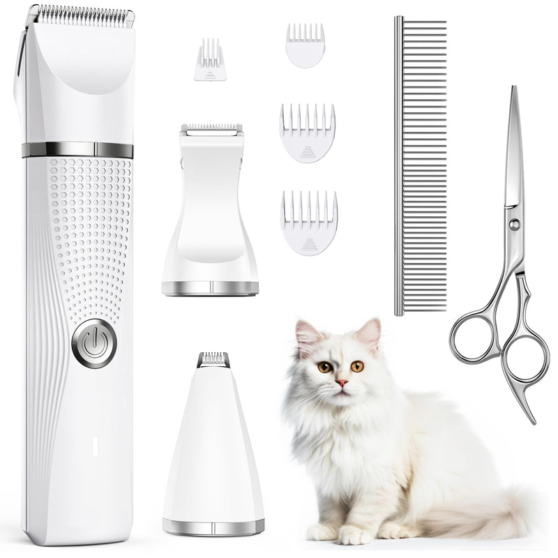 Bautrium Quiet Clipper Cat Set, Professional Hair Clipper for Cats, Dogs, Matted Fur, Paw Hair with Grooming Scissors & Comb, USB-C Charging White - BeesActive Australia