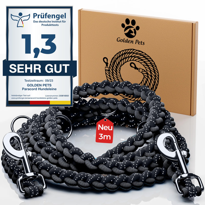 Test grade: Very good - dog leash reflective I 3m, adjustable, weatherproof & tear-resistant up to 250 kg I paracord lead, shoulder leash I small - large dogs black - black 3 m dogs from 15 kg - BeesActive Australia