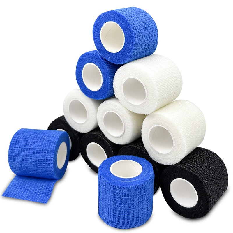 Lectorias 12 rolls 450 cm long self-adhesive bandage, elastic and breathable, self-adhesive bandage, adhesive bandage, self-adhesive fixing bandage for wrist protection (5 cm wide) black white blue - BeesActive Australia