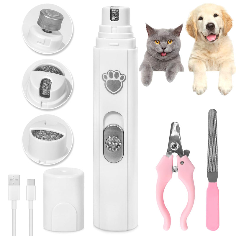 AQXONG Claw Care for Dogs, 2 Speeds - Professional Dog Claw Grinder, 3 Ports, Super Quiet (<45 dB), Suitable for Large, Medium and Small Dogs/Cats - White - BeesActive Australia