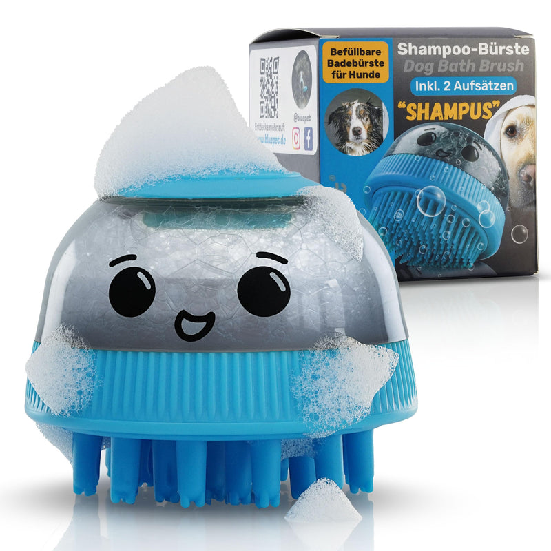 BluePet Fillable bath brush for dog shampoo I Massage shampoo & stimulating massage I Remove dirt & loose fur I Includes 2x attachments (soft + firm) for all breeds & fur types Individual bath brush - BeesActive Australia