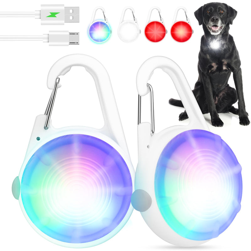 Dog Lights 2Pack LED Rechargeable Dog Collar Lights Clip on with RGB Color Pet Safety Lights Illuminate Illuminated Dog Harness Light for Night Hiking Camping White - BeesActive Australia