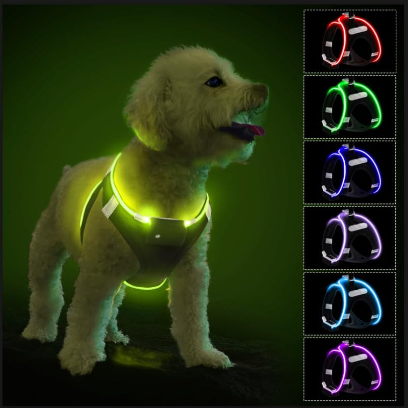 PcEoTllar Luminous Dog Harness, LED Rechargeable Reflective Illuminated Harness for Puppy Small Medium Dogs, Breathable Luminous Harness, Black (9 Modes), S Black (9 Modes) - BeesActive Australia