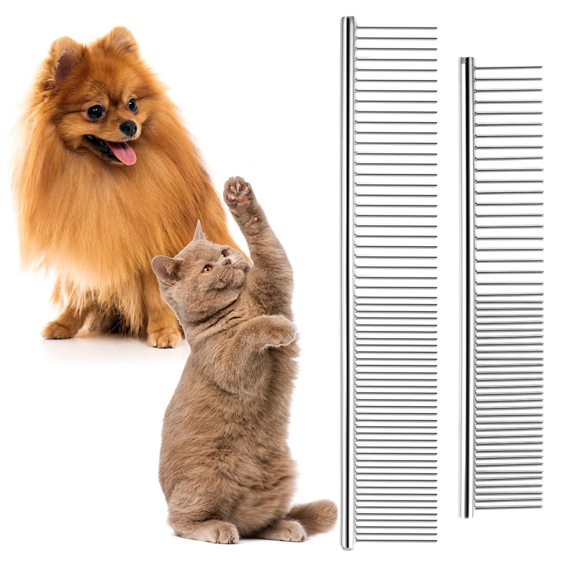 Pack of 2 pet comb stainless steel, cat brush, 2 in 1 dog comb, professional cat brush, dog comb for long hair, cat undercoat brush, to remove tangles and knots for long-haired dogs, cats - BeesActive Australia