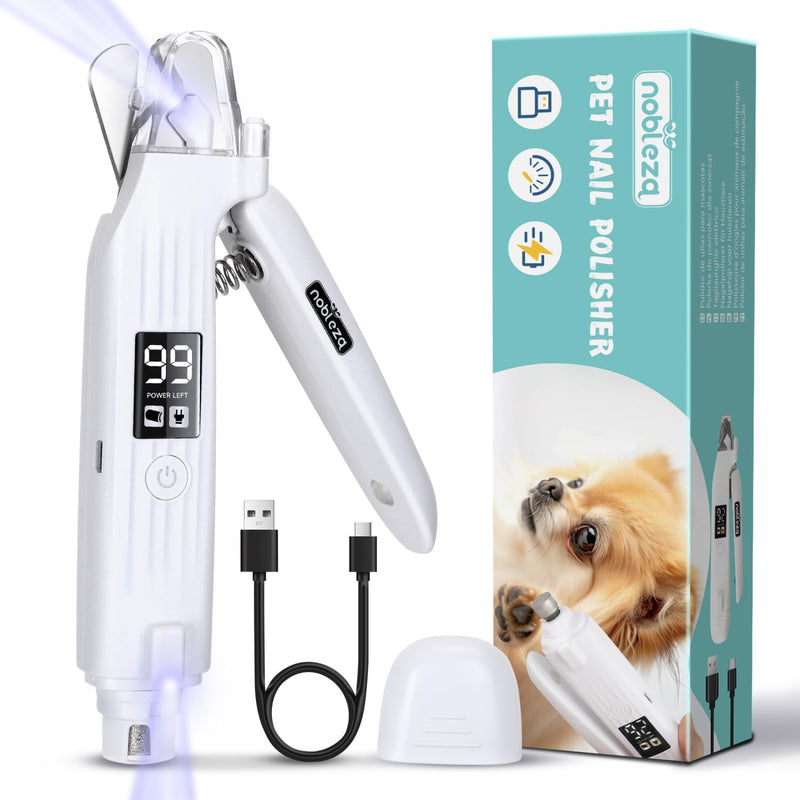 Nobleza claw grinder for dogs and cats, claw scissors 2 in 1 with 2 LED lights, electric claw trimmer with LED display for pets, nail scissors with protective cover for medium small dogs - BeesActive Australia