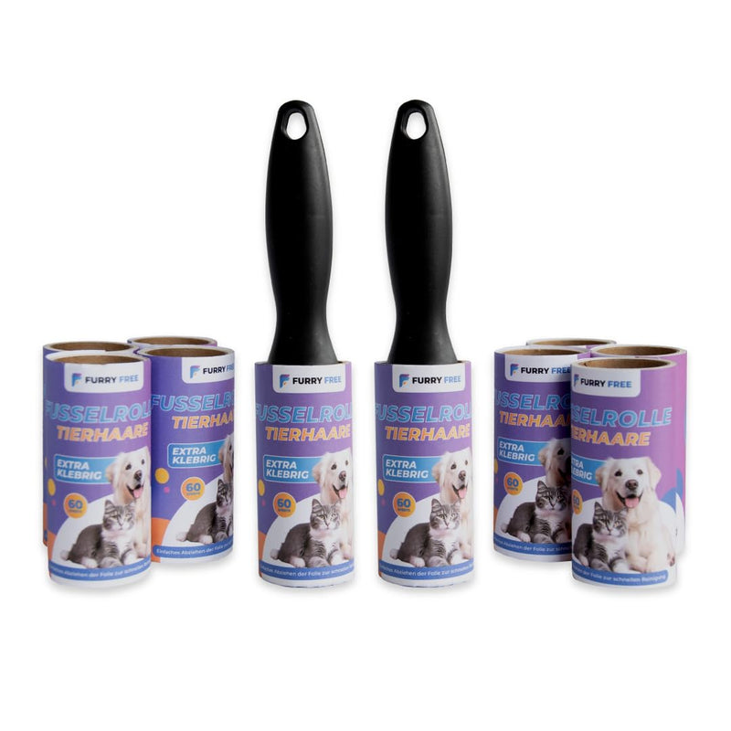 Furry Free lint roller animal hair extra strong - 600 sheets lint roller set - lint roller clothing, floor etc - lint rollers large pack xxl 10 lint roller attachments of 60 sheets each. & 2 lint roller holders - BeesActive Australia