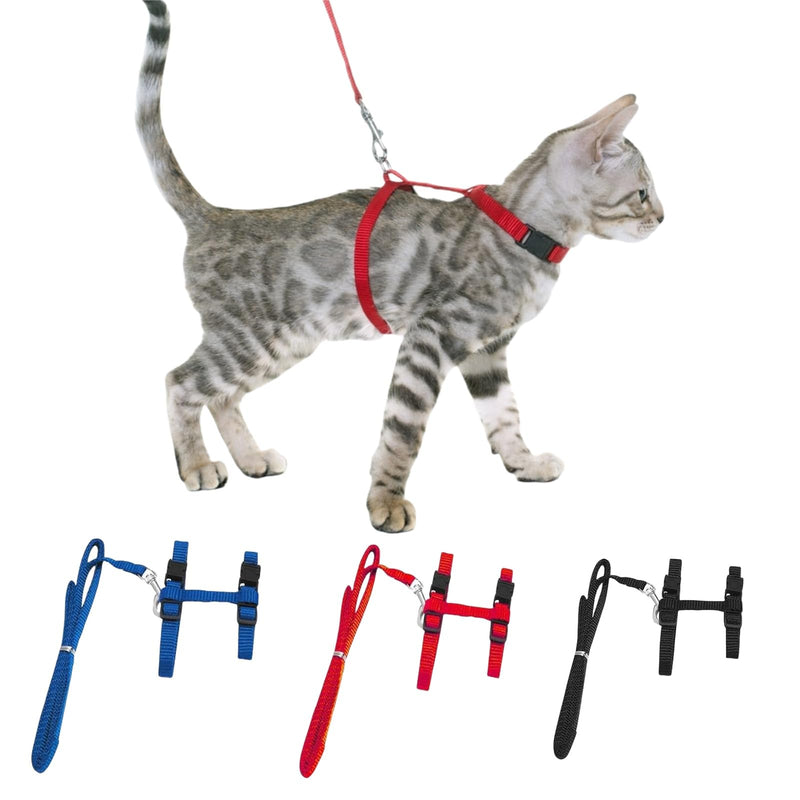 Cat harness with leash, 3 pieces cat leash with harness, cat escape-proof, cat harness with leash escape-proof, cat harness escape-proof (blue + black + red) blue + black + red - BeesActive Australia