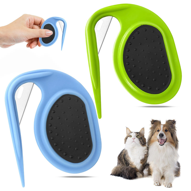LETTERASHQP Pet Knotting Comb, Pack of 2 Detangler with Steel Blade, Detangling Knife Cat, Knot Comb Hair Removal Tool Dematting Comb for Dogs Removing Undercoat Tangles (Blue+Green) Blue+Green - BeesActive Australia