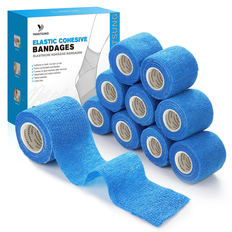 YANGTSUNG Self-adhesive bandage, 9 rolls 5 cm x 4.5 m plaster roll bandage material, elastic bandage bandage fixing bandage self-adhesive for sports, pet vet wrap for horse dog (blue) 5 cm x 4.5 m blue - BeesActive Australia