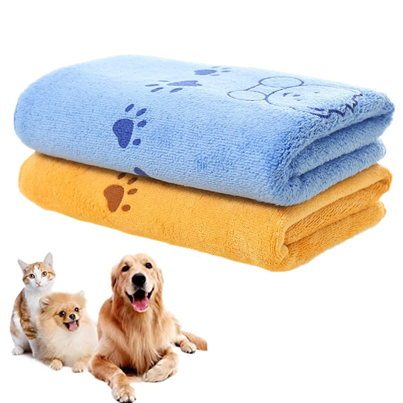 bangminda Dog Towel Pack of 2 Microfiber Towels Washable Dog Blankets Large Quick-Drying Dog Towel for Grooming Drying Animal Towel for Dogs Cats 140 x 71 cm (Yellow and Blue) Yellow and Blue - BeesActive Australia