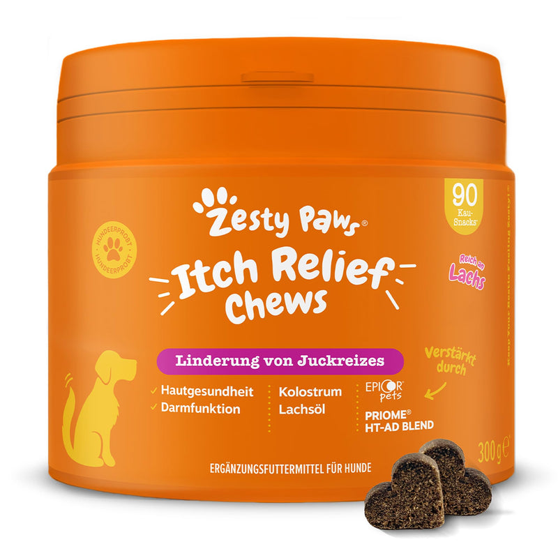 Zesty Paws Itch Relief for Dogs | Sensitive skin | Hypoallergenic Allergy Relief | Anti-itch & allergy relief | For dogs that scratch, itch & lick | Omega-3 fatty acids | 90 pcs Saumon - BeesActive Australia