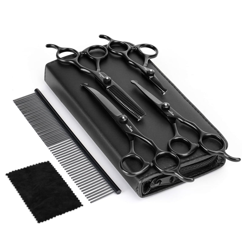 Nobleza professional dog scissors set, 6 in 1 dog hair cutting, 4CR stainless steel dog scissors, fur scissors with round tip, including thinning scissors, straight and curved scissors, grooming comb, for cats and pets - BeesActive Australia