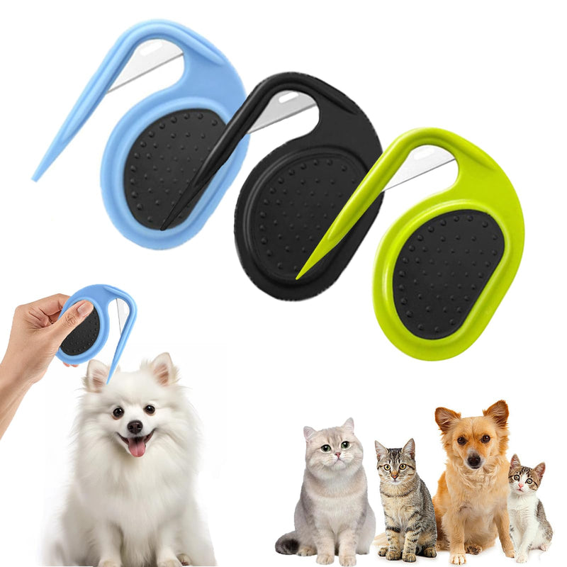 3 pieces pet knotting comb, knot comb for pets, detangling knife for cats, grooming knife for long-haired pets, knot comb for cats, for removing tangled hair (blue + green + black). - BeesActive Australia