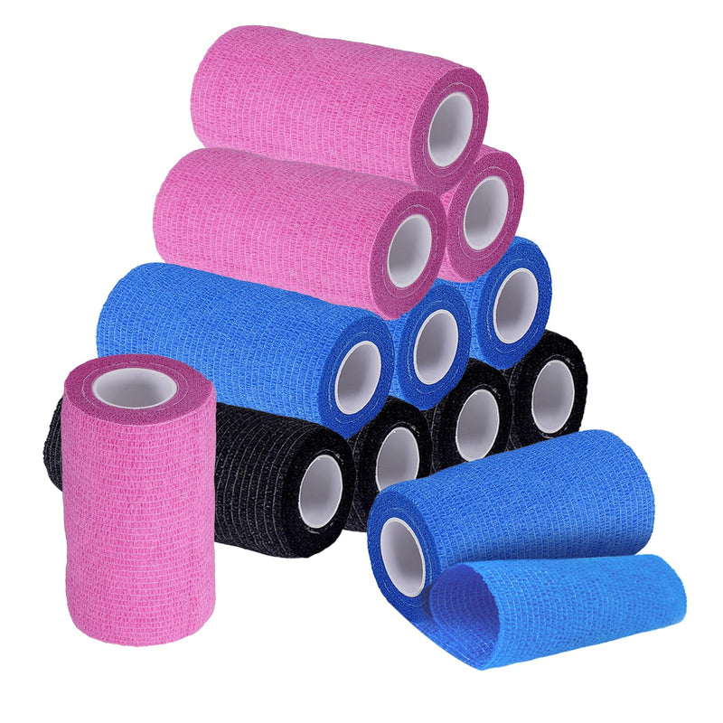 SCBOY self-adhesive bandage 12 rolls bandage self-adhesive 10cmx4.5m multicolored elastic self-adhesive bandage for stretch athletes wrist ankles, animals - BeesActive Australia