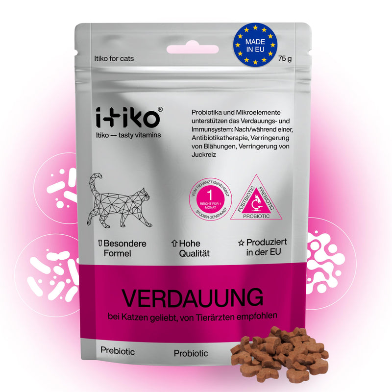 Itiko Digestive Snacks for Cats - Probiotics Cat Treats - Promotes Digestion - Alternative to Healing Clay - Psyllium Husk Cat, Cat Diarrhea - Dietary Supplement Cat Intestinal Flora - BeesActive Australia